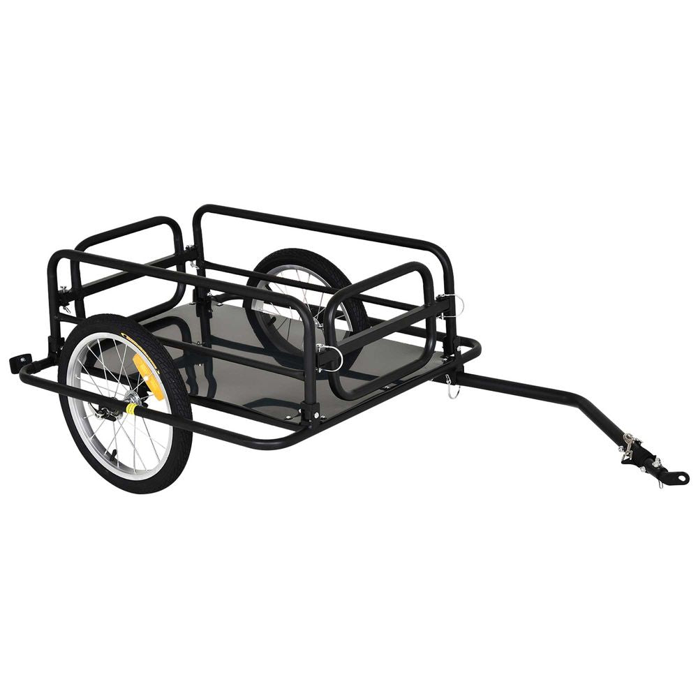 Folding Frame Bike Cargo Trailer Extra Bicycle Storage Carrier W/Hitch-Black