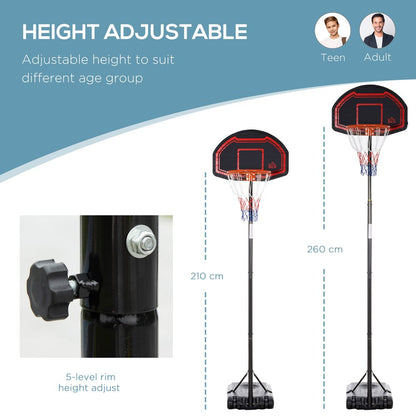 Adjustable Basketball Hoop Stand w/ Wheels, Stable Base HOMCOM