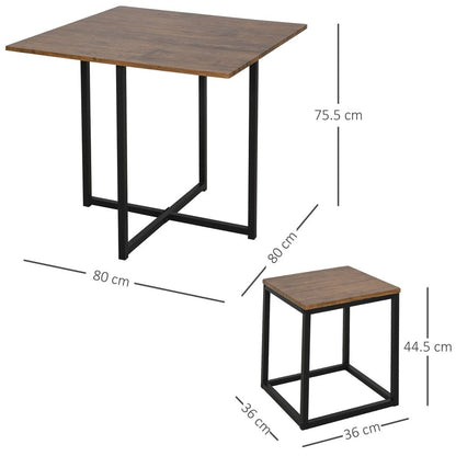 MDF Topped Steel 5-Piece Dining Set Dining Table with 4 Stools Black/Brown