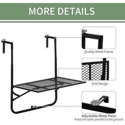 Balcony Hanging Table, Metal Wall Mount Desk, Adjust Black