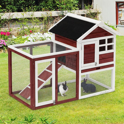 122cm Rabbit Hutch Cage Bunny House Wooden Habitat Pet Small Animal w/ Tray Ramp