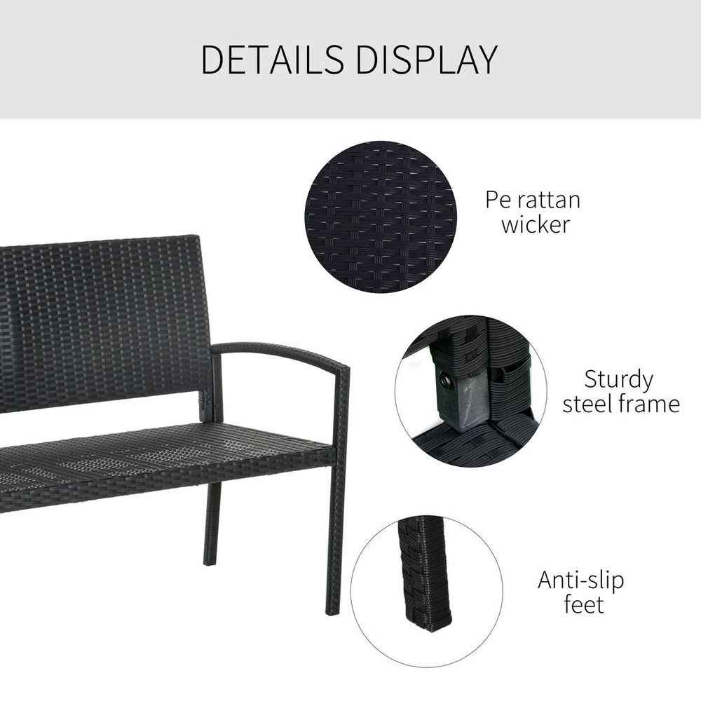 Patio Rattan 2 Seater Garden Bench Love Seater Garden Armchair Black