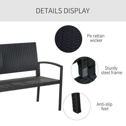 Patio Rattan 2 Seater Garden Bench Love Seater Garden Armchair Black