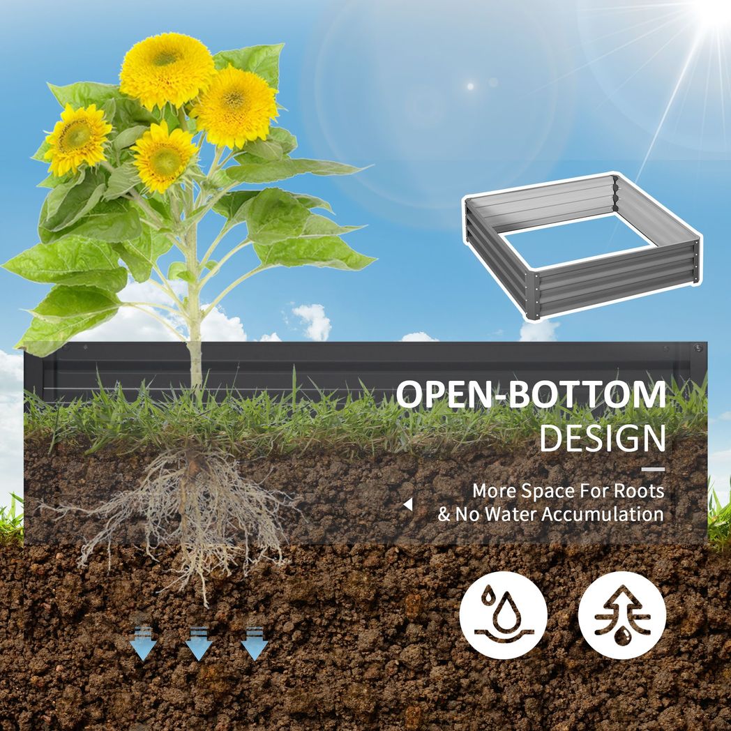 Outsunny Raised Garden Bed Metal Garden Flower Vegetable Planter Light Grey