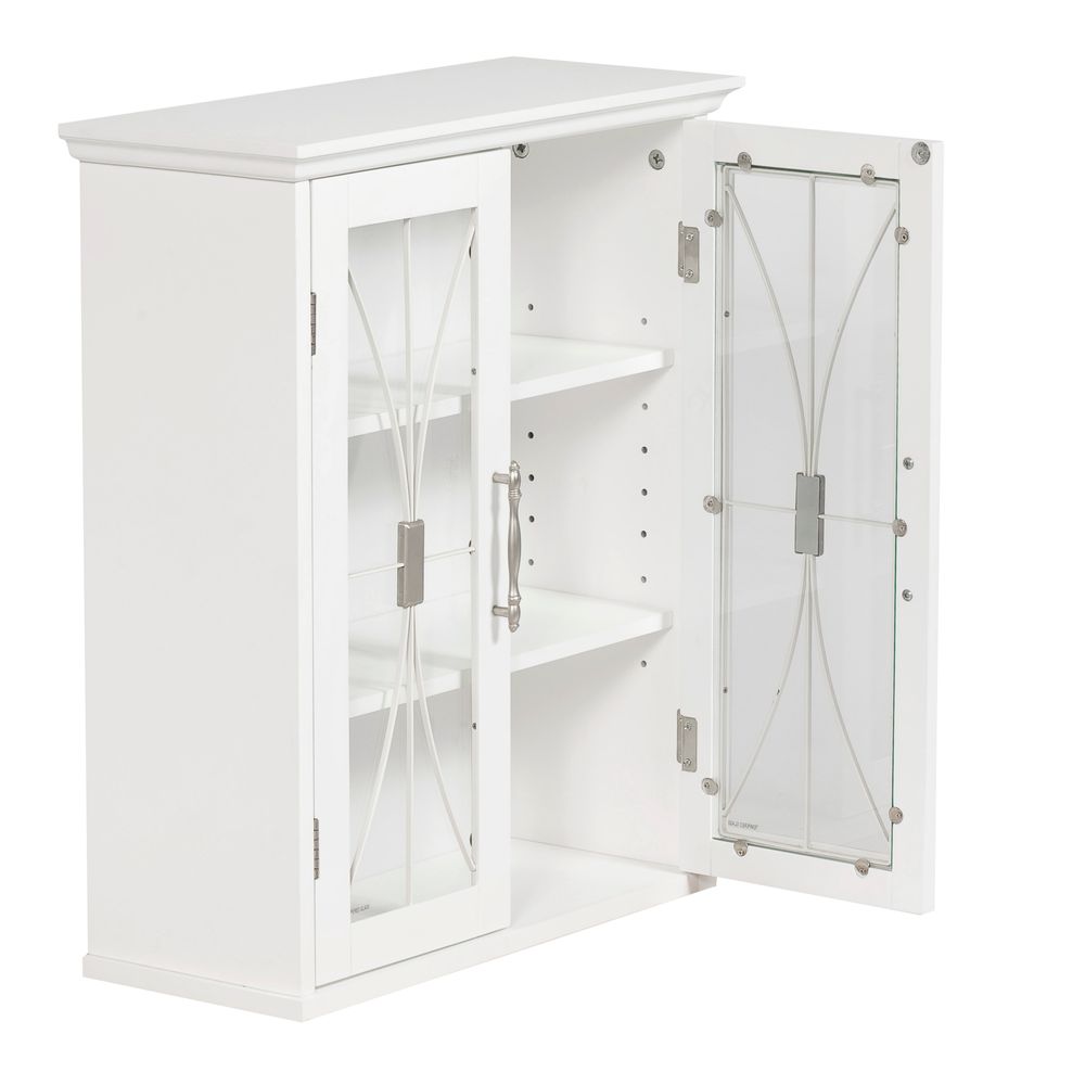 Delaney Bathroom Wooden Wall Cabinet White 7930 With 2 Glass Doors