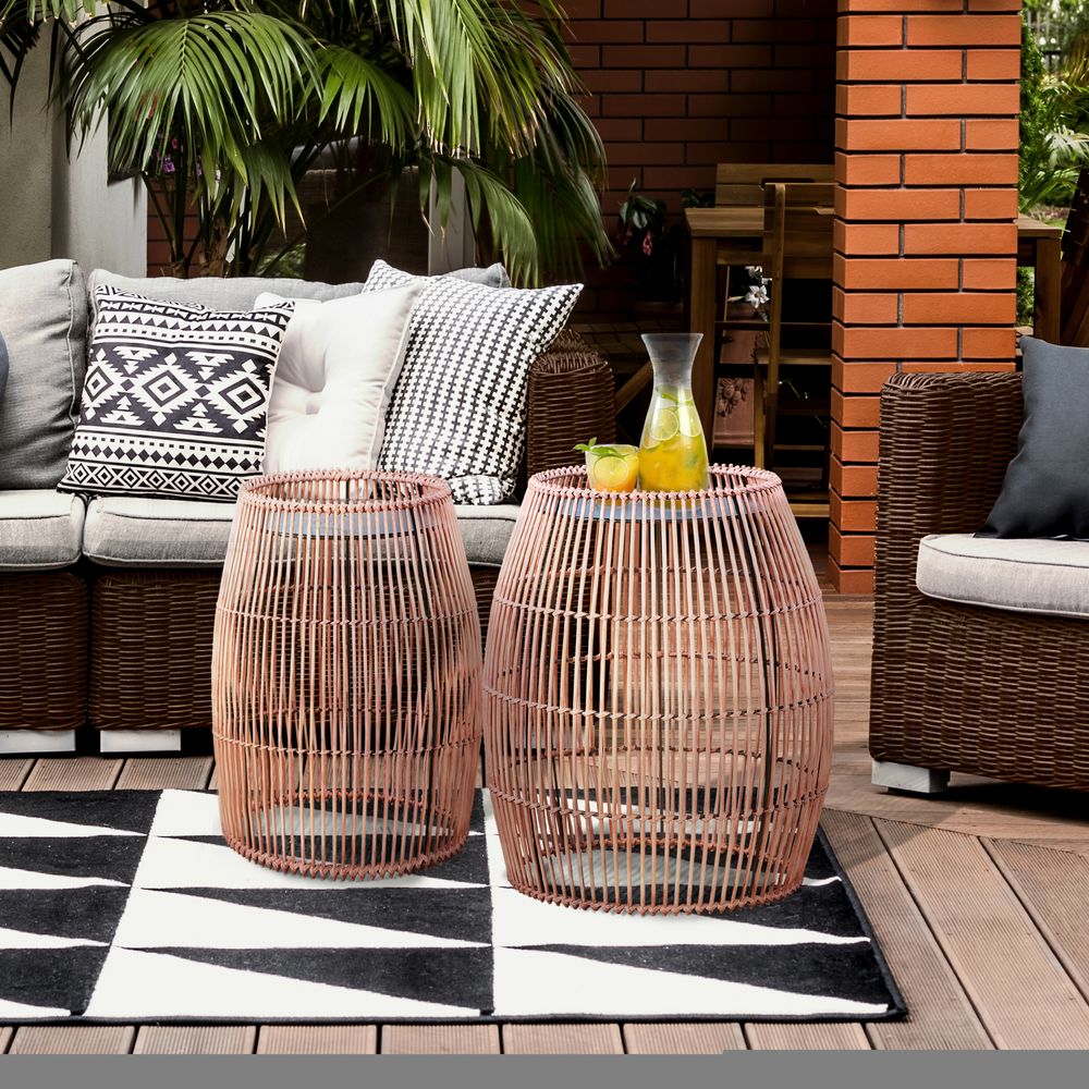 Outdoor Garden Furniture Large Round Side Table in Bamboo Wicker