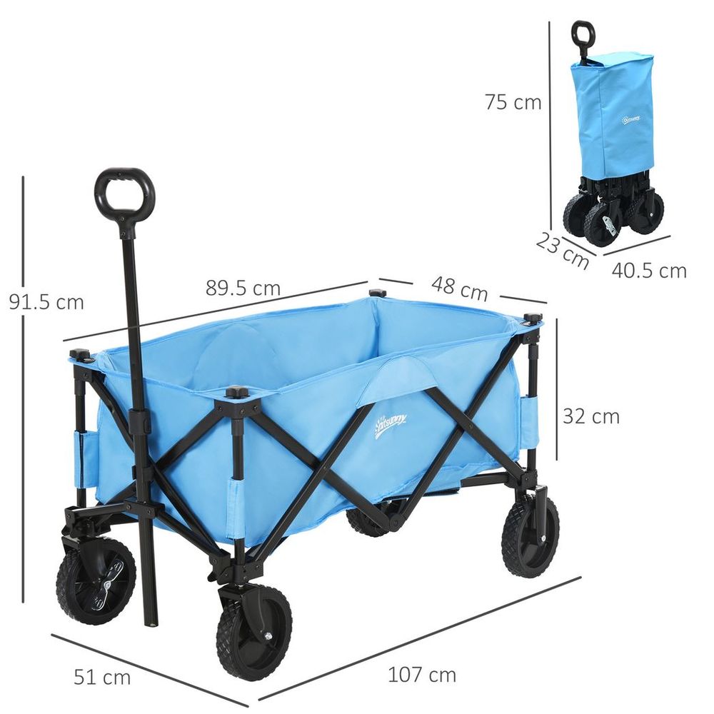 Pull Along Cart Folding Cargo Wagon Trailer Trolley For Beach Garden w/ Handle