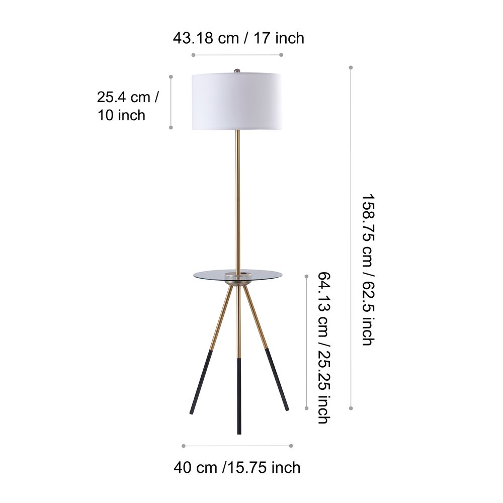 Myra Standard Tripod Floor Lamp with Built-in USB & Table, White