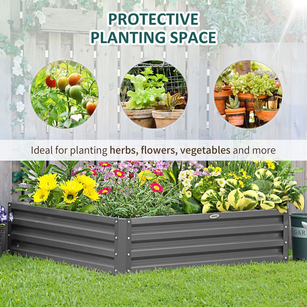 Outsunny Raised Garden Bed Metal Garden Flower Vegetable Planter Light Grey