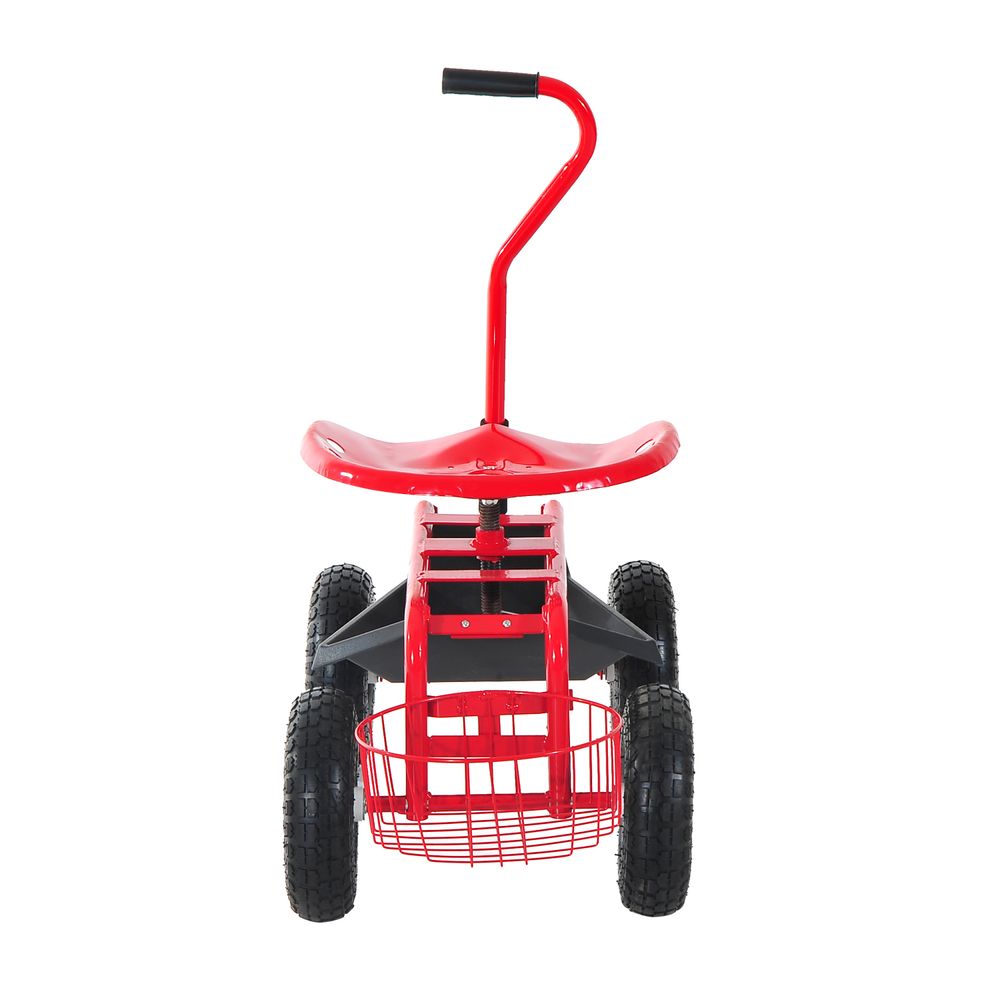 Gardening Planting Rolling Cart with Tool Tray-Red