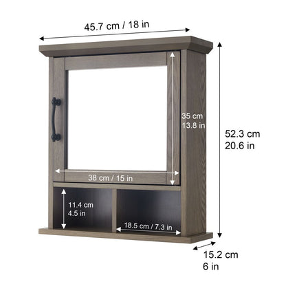 Russell Wooden Bathroom Wall Mirrored Medicine Cabinet Salt Oak