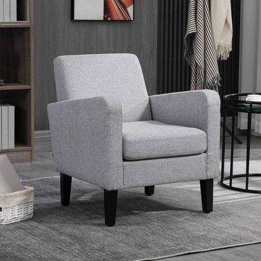 Modern Armchair Accent Chair with Rubber Wood Legs for Bedroom Light Grey