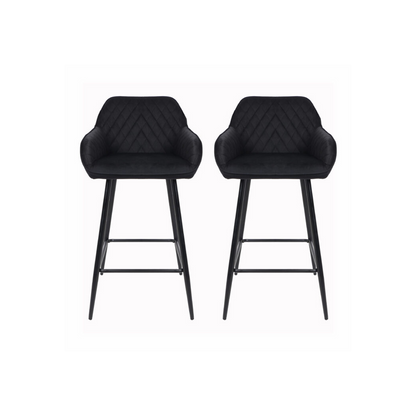 Set of Two Cadiz Black Crushed Velvet Bar Stools with Black Metal Leg