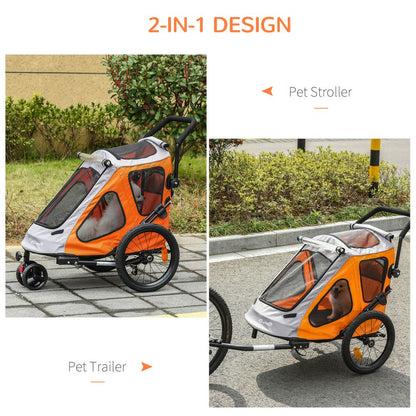 2-IN-1 Dog Bike Trailer Pet Carrier Stroller Reflector 140 x 71 x 105cm Pawhut