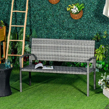 Patio Rattan 2 Seater Garden Bench Love Seater Garden Armchair Grey