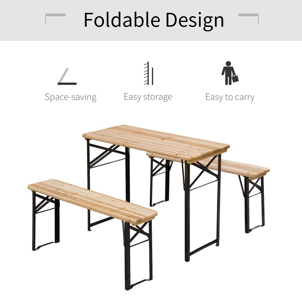 Picnic Wooden Table and Bench Set Portable Folding Camping Trestle