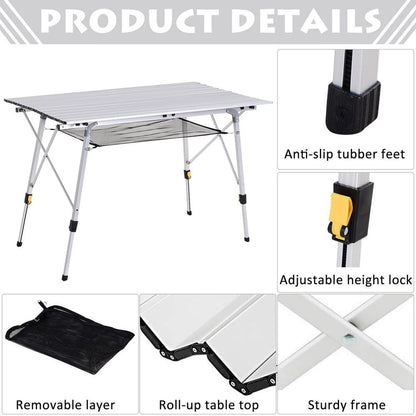 Portable Roll-up Aluminium Folding Picnic Table Outdoor BBQ Party