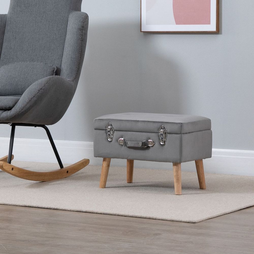 Velvet-Touch Suitcase Storage Stool Ottoman Suitcase 2 Latches Wood Legs