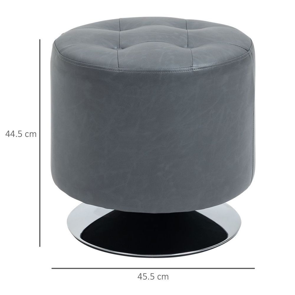 360 Swivel Foot Stool PU Ottoman w/ Thick Padding & Steel Base, Grey