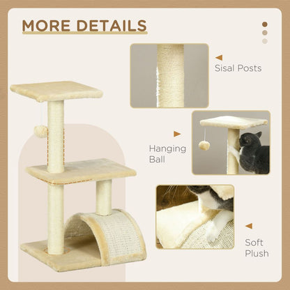 PawHut 72cm Cat Tree Climbing Tower with Sisal Scratching Post - Cream White