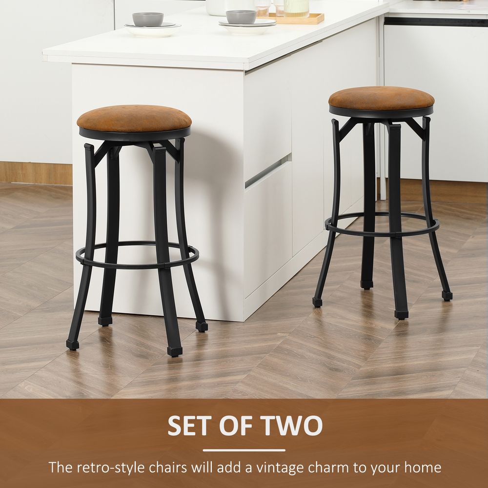 Stools Set of 2 Microfiber Cloth  Chairs W/ Steel Legs Brown