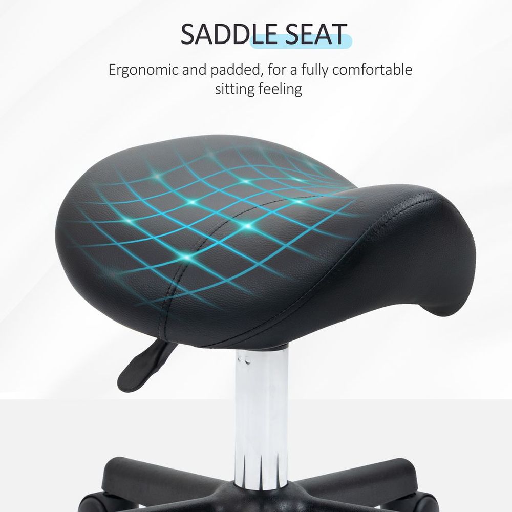 Saddle Stool PU Leather Adjustable Rolling Salon Chair Steel Frame for Massage