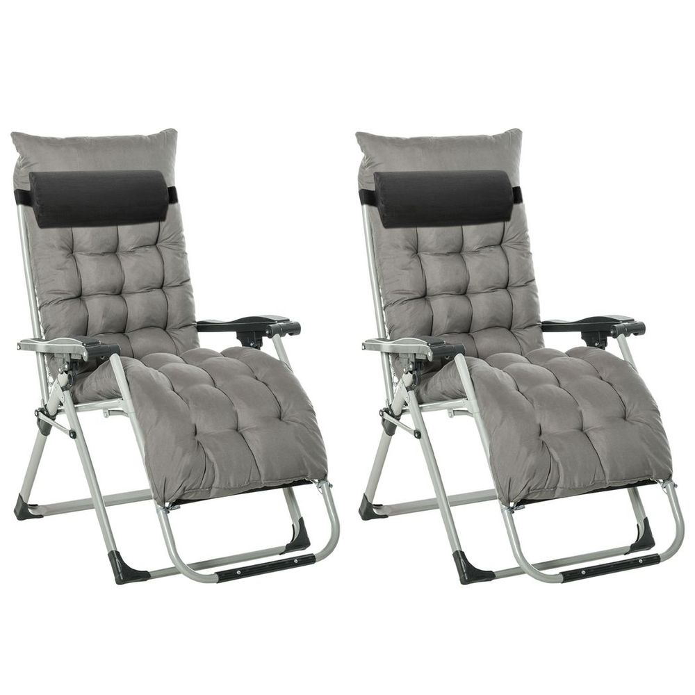 2 PCS Reclining Zero Gravity Chair Folding Lounger Cushion Dark Grey