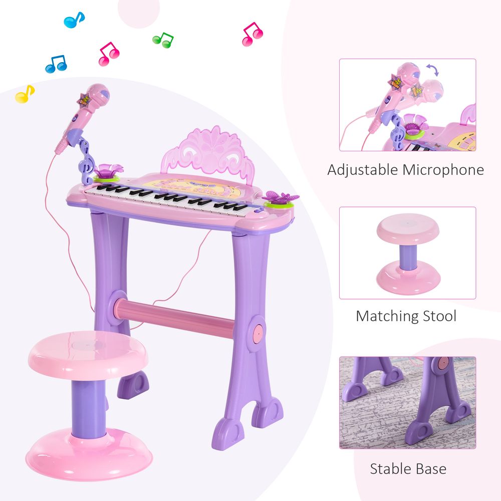 Mini Battery Organ Piano Microphone Stool 32 Key Keyboard Kids Toy