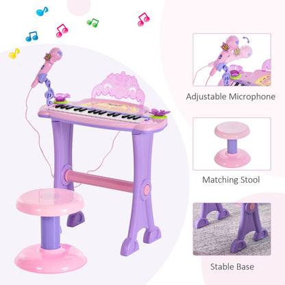 Mini Battery Organ Piano Microphone Stool 32 Key Keyboard Kids Toy