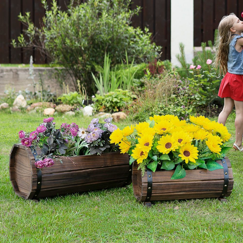 2PCs Wooden Planter Box Flower Plant Pot Flower Beds Plant Box