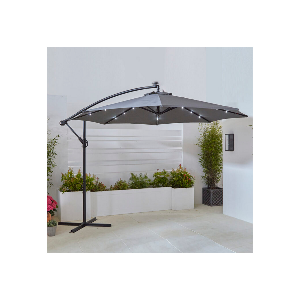 Neo 3M Grey Outdoor Freestanding Parasol with Led Lights