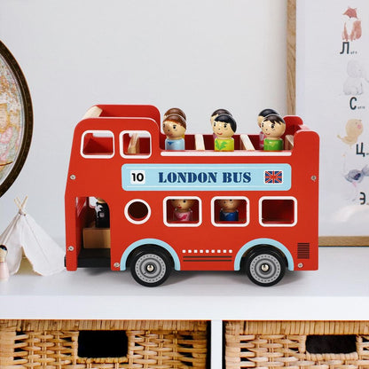 SOKA Wood Wooden Double Decker Red London Bus with Figurines