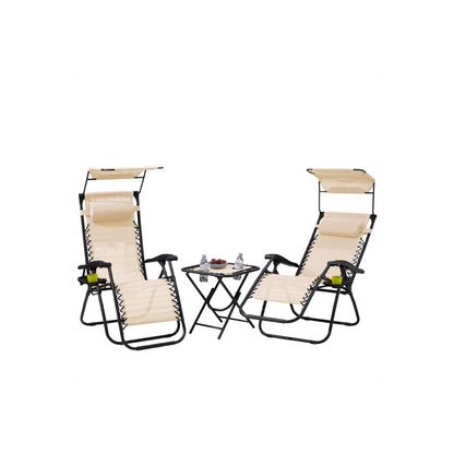 Neo Beige Folding Portable Zero Gravity Chairs and Table Set