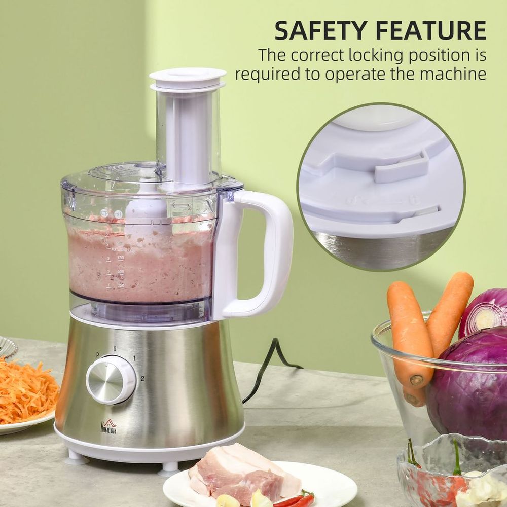 Food Processor w/1L Bowl 1.5L Blender Blades Slicing Grating Discs 500W