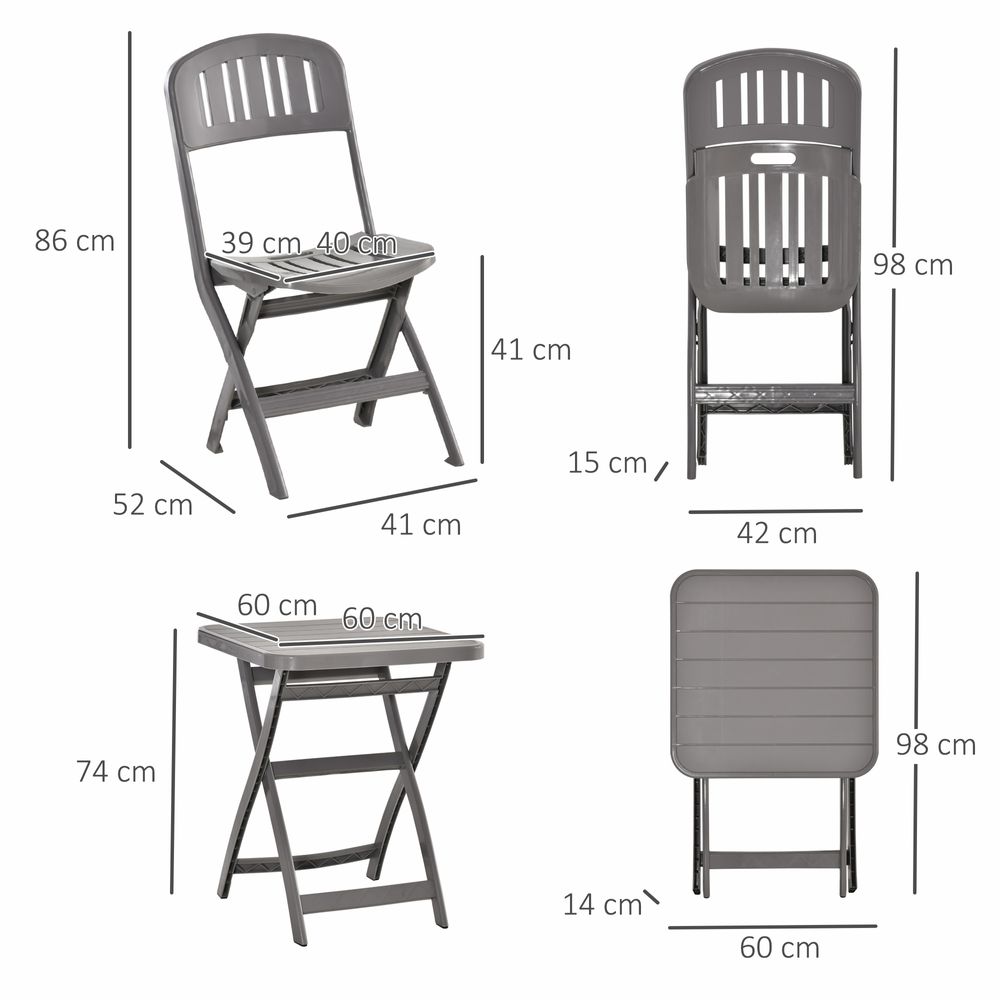 3 Piece Garden Bistro Set Garden Coffee Table Two Chairs One Square Table-Grey