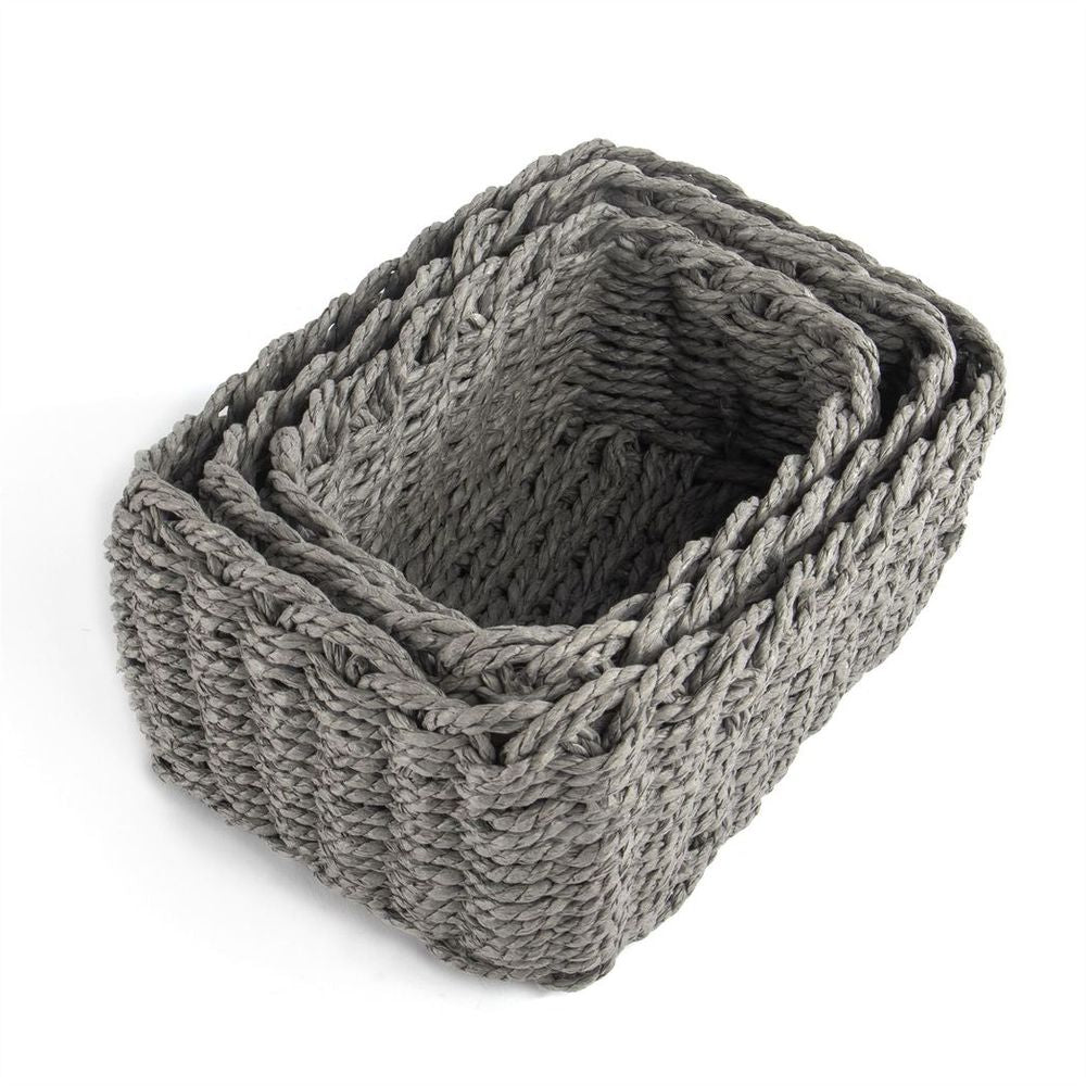 Woven Rope Storage Baskets - Set of 3 Grey | M&W