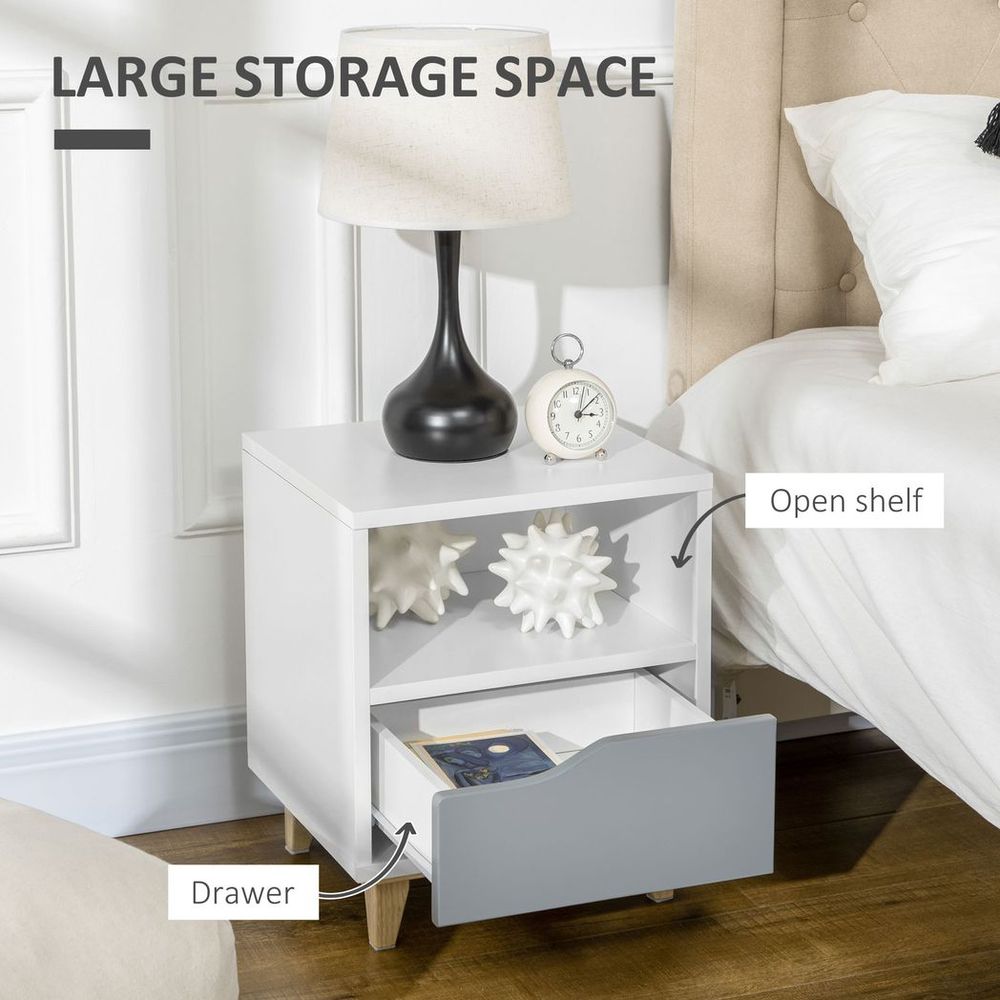 Nightstand, Bedside Table with Drawer and Shelf for Living Room, Bedroom