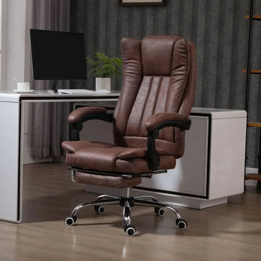 Executive Office Chair Computer Swivel Chair for Home with Arm, Footrest, Brown