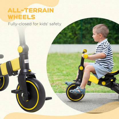 3 in 1 Baby Trike, Tricycle for Kids Adjustable Push Handle - Yellow