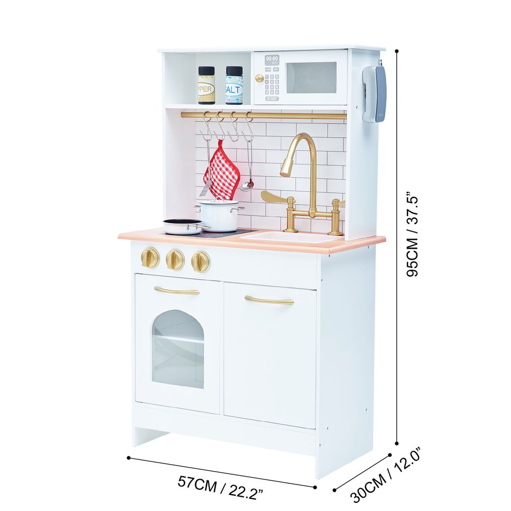 Childrens Wooden Play Kitchen White Toy Cooker Girls Boys TD-12679C