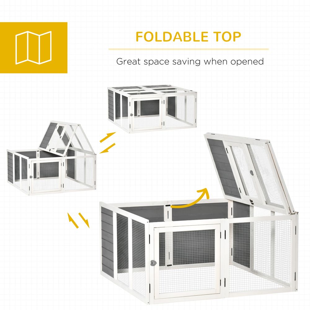 Rabbit Hutch Small Animal Guinea Pig House with Openable Roof Grey Pawhut