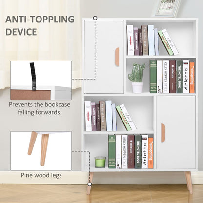 Free Standing Bookcase Shelves W/ Two Doors, 80L x 23.5W x 123Hcm-White