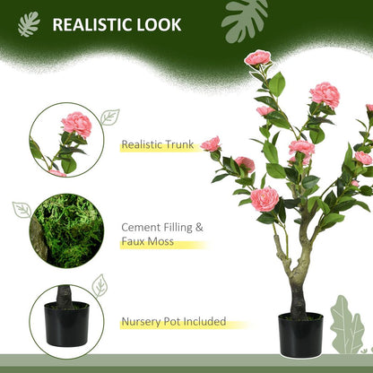 HOMCOM Potted Artificial Plants Camellia Flower for Indoor Outdoor, Pink