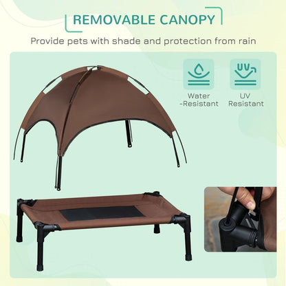 76cm Elevated Dog Bed Cooling Raised Pet Cot UV Protection Canopy Coffee