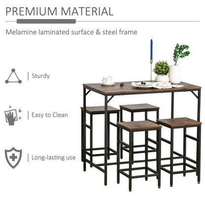 MDF Industrial 5-Piece Dining Set Dining Table with 4 Stools Black/Brown