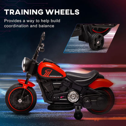 6V Electric Motorbike with Training Wheels, One-Button Start - Red