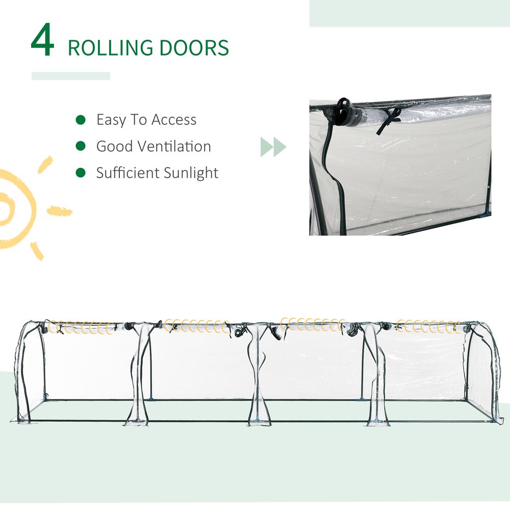 Tunnel Greenhouse Steel Frame with Zipper Doors, Clear