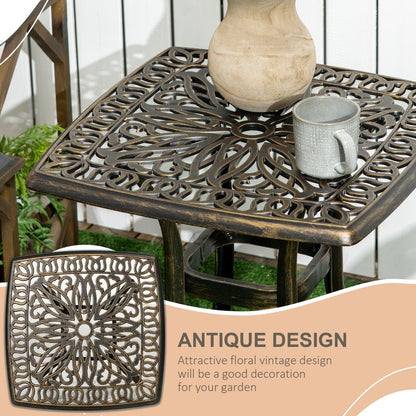 Outsunny 54 x 54cm Aluminium Outdoor Garden Side Table w/ Umbrella Hole, Bronze