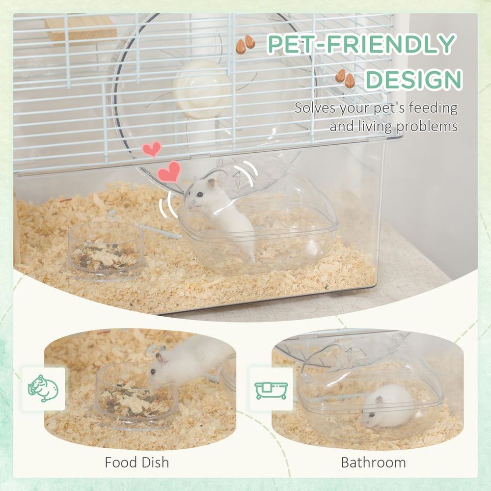 PawHut Hamster Cage, Gerbilarium Cage w/ Deep Bottom, Ramp, Exercise Wheel