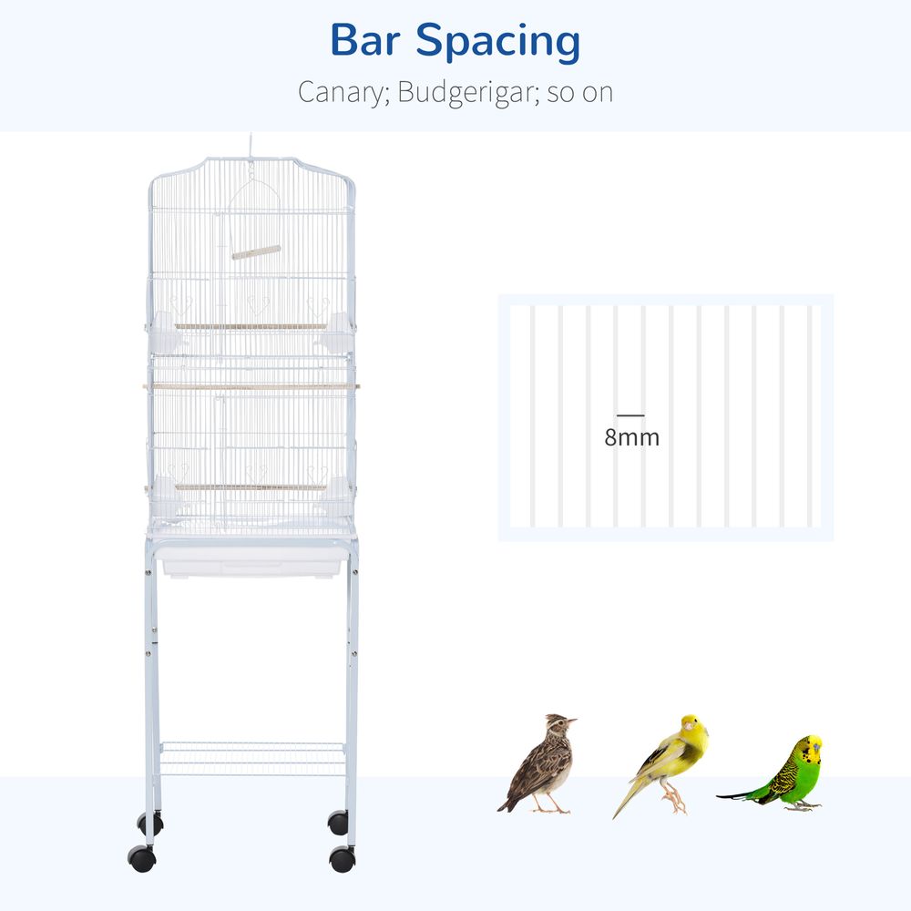 Bird Cage for Budgie Finch Canary Parakeet W/ Stand Sliding Tray White Pawhut